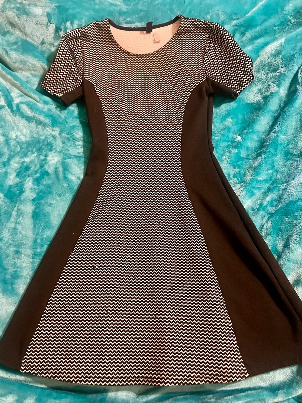Divided Black & White Chevron Fit-and-Flare Dress